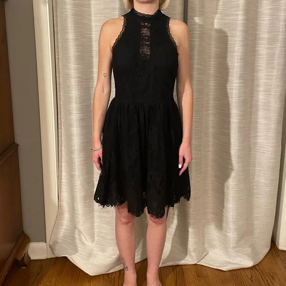 Free People | Dresses | Free People Black Halter Top Lace Dress With Button  Down Back | Poshmark